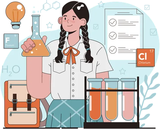 Girl getting chemical idea  Illustration