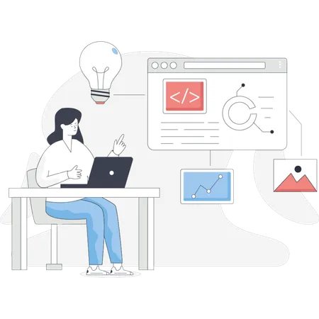 Girl  getting creative coding  Illustration