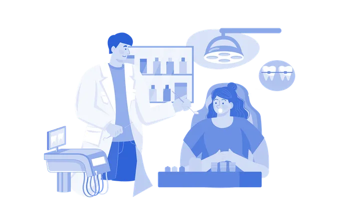 Girl Getting Dental Treatment  Illustration