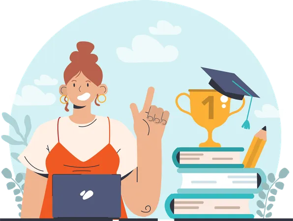 Girl getting education trophy  Illustration