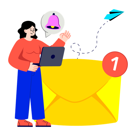 Girl getting Email Notification  Illustration