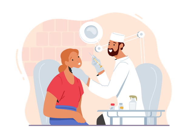 Girl Getting Face Surgery By Injecting Botox Illustration