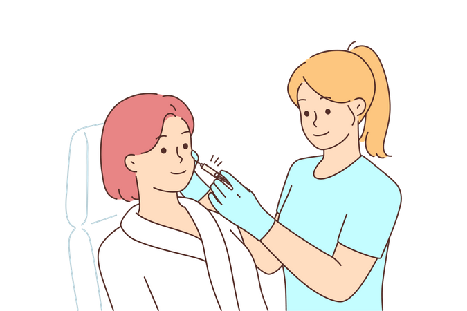 Girl Getting Face Surgery By Injecting Botox  Illustration