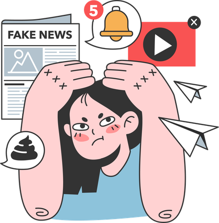 Girl getting fake news notification  Illustration
