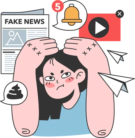 Girl getting fake news notification  일러스트레이션