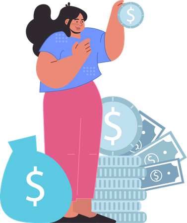 Girl getting financial profit  Illustration