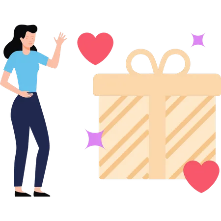 The Girl Is Standing Next To The Gift Box Illustration