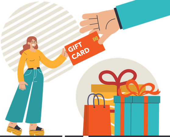 Girl getting gift card  Illustration