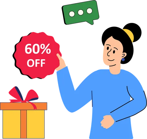 Girl getting gift discount  Illustration