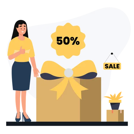 Girl getting gift sale  Illustration