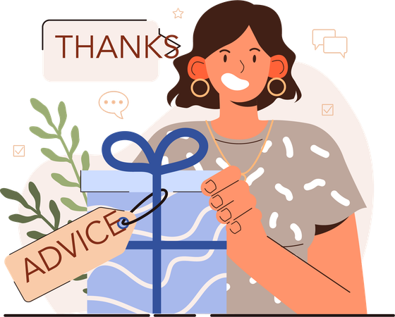 Girl getting gift while say thank you  Illustration