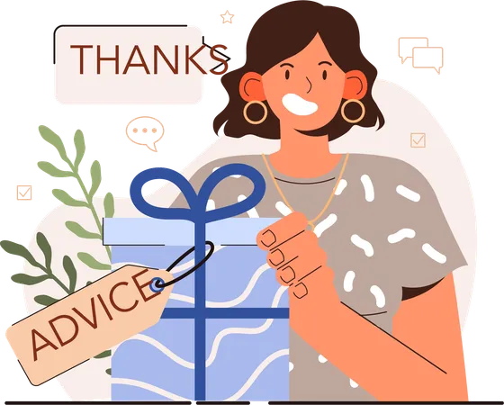Girl getting gift while say thank you  Illustration
