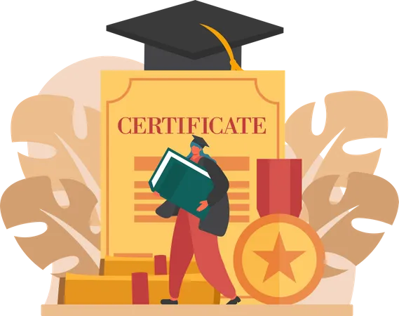 Girl getting graduation certificate  Illustration