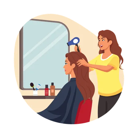 Girl getting Hair Styling Before Event  Illustration