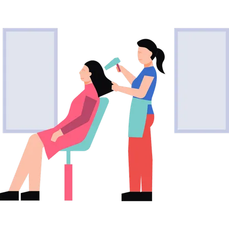 The Girl Is Getting A Hair Dryer From The Salon Illustration