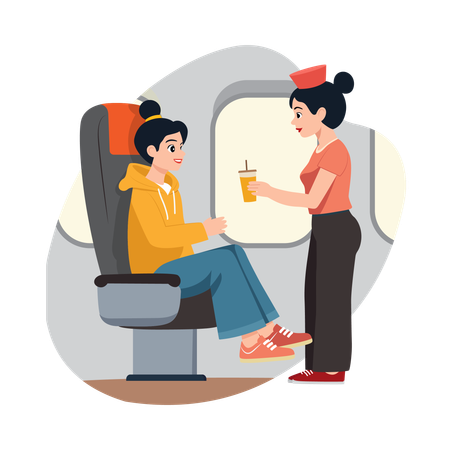 Girl Getting Help from a Flight Attendant  Illustration