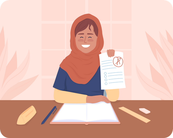 Girl Getting high mark in exam  Illustration