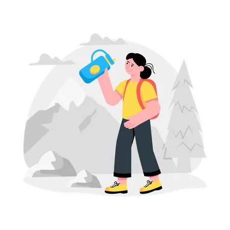 Girl getting Hiking Hydration  Illustration