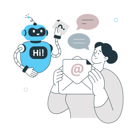 Girl getting mail from Automation Bot  Illustration