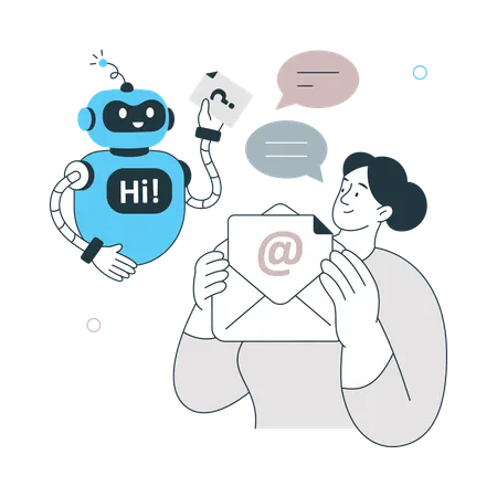 Girl getting mail from Automation Bot  Illustration