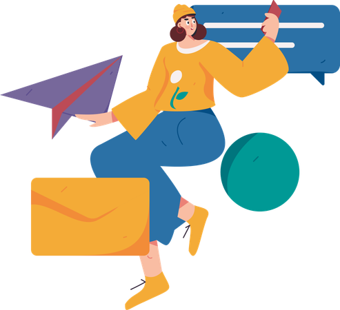 Girl getting mail notification  Illustration