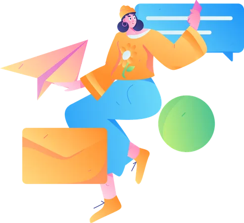 Girl getting mail notification  Illustration