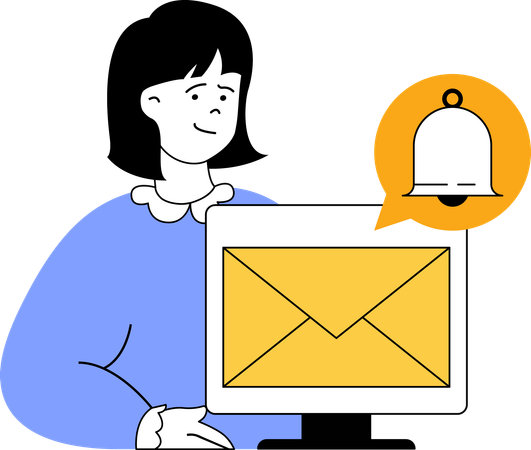 Girl getting mail notification  Illustration