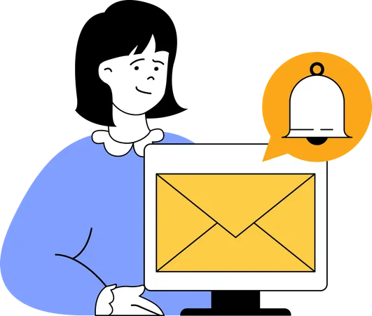 Girl getting mail notification  Illustration