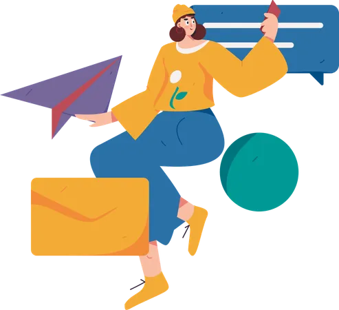 Girl getting mail notification  Illustration