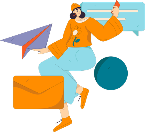 Girl getting mail notification  Illustration