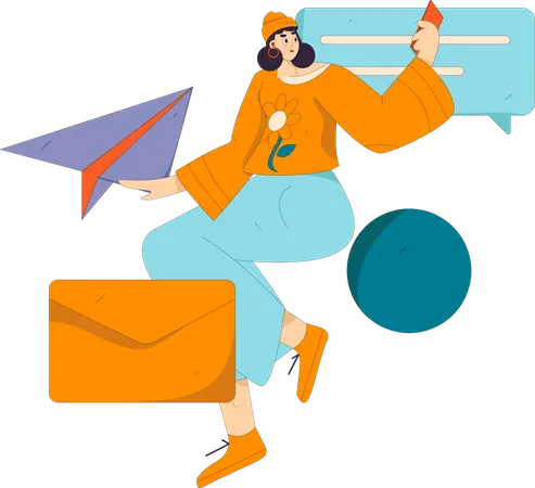 Girl getting mail notification  Illustration