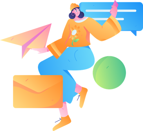 Girl getting mail notification  Illustration