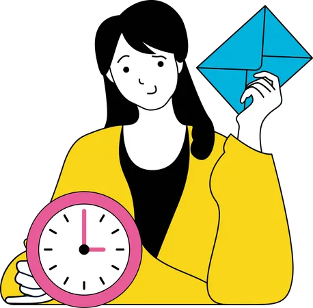 Girl getting mail on time  Illustration