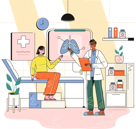 Girl getting medical checkup at hospital  Illustration