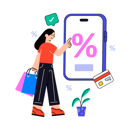 Girl getting Mobile Discount  Illustration