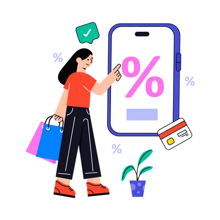 Girl getting Mobile Discount  Illustration