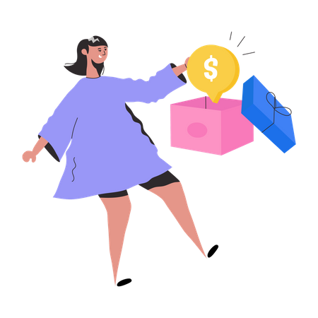 Girl getting Money Gift  Illustration