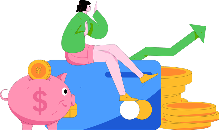 Girl getting money profit  Illustration