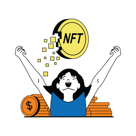 Girl getting nft profit  Illustration