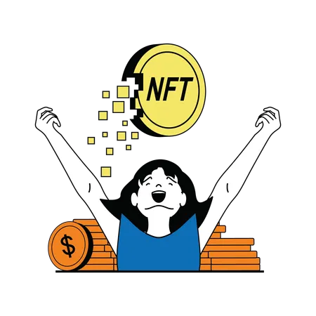 Girl getting nft profit  Illustration