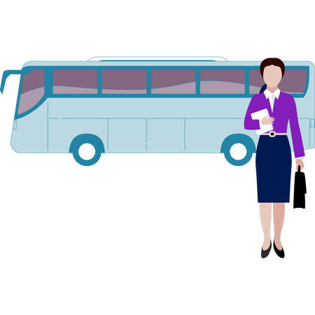 Girl getting off bus  Illustration