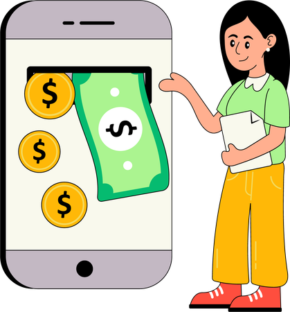 Girl getting online Cash Back  Illustration