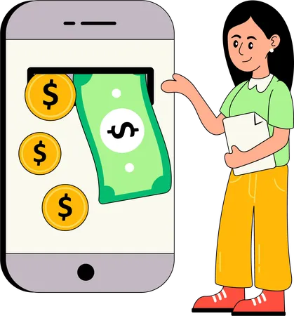 Girl getting online Cash Back  Illustration