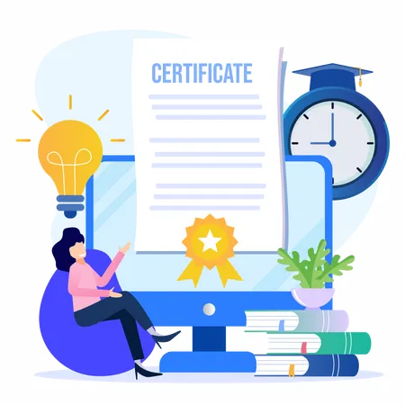 Girl getting online certificate  Illustration