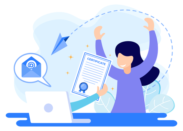 Girl Getting Online Certificate  イラスト