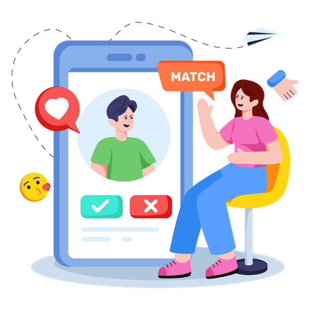 Girl getting Online Couple Match  Illustration