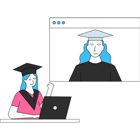 Girl getting online graduation  Illustration