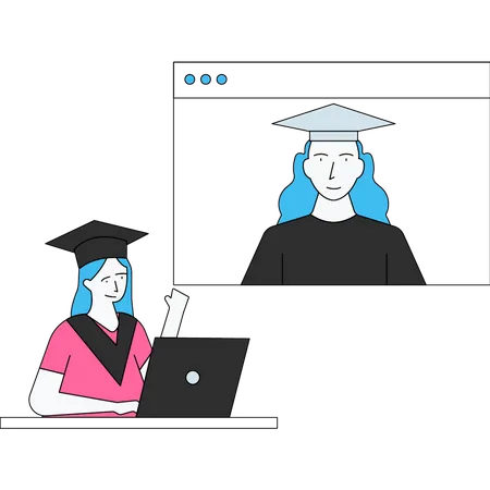 Girl getting online graduation  Illustration