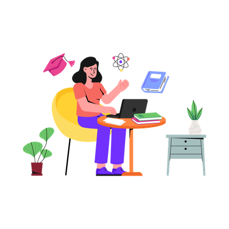 Girl Getting Online Knowledge  Illustration