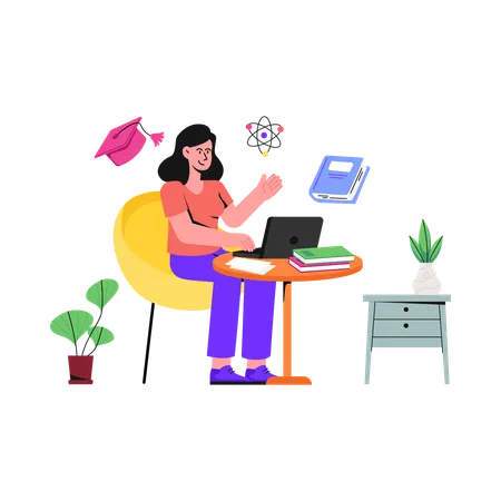 Girl Getting Online Knowledge  Illustration